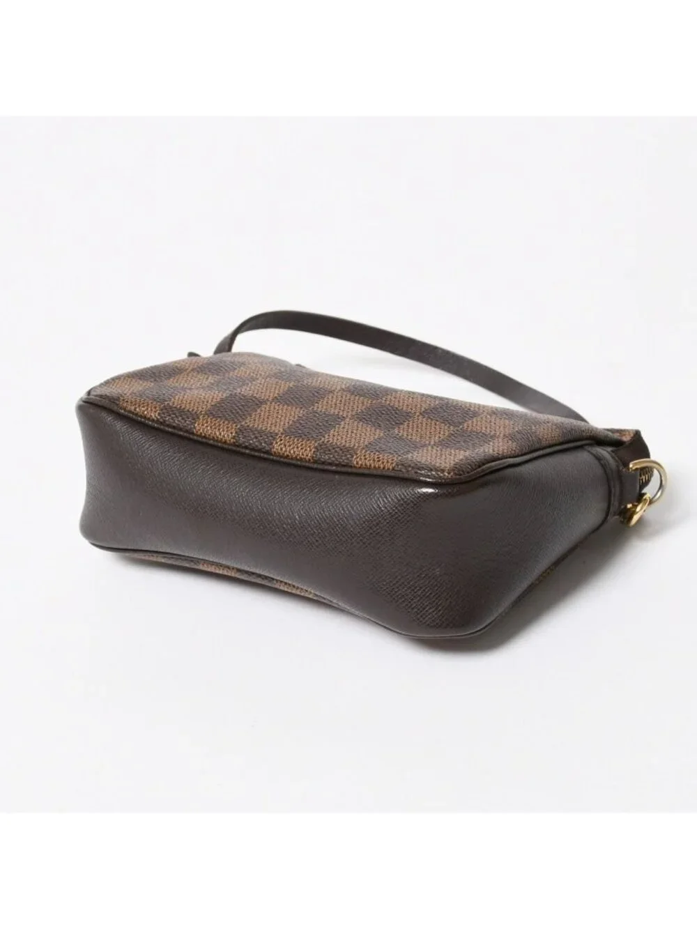 Louis Vuitton Trousse Makeup Pouch Handbag Damier Canvas Brown Gold